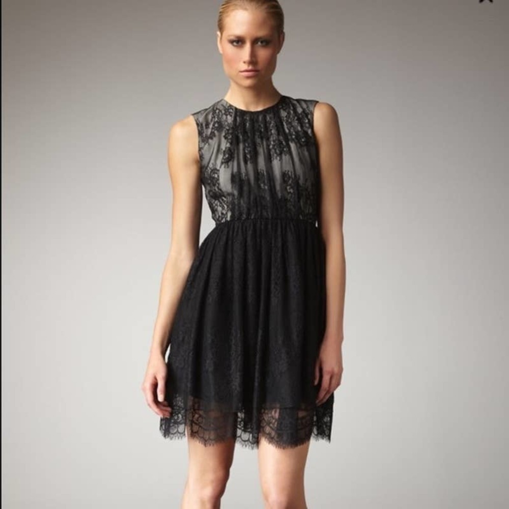 Tibi Imperial Black Lace Sleeveless Mini Dress Size 12